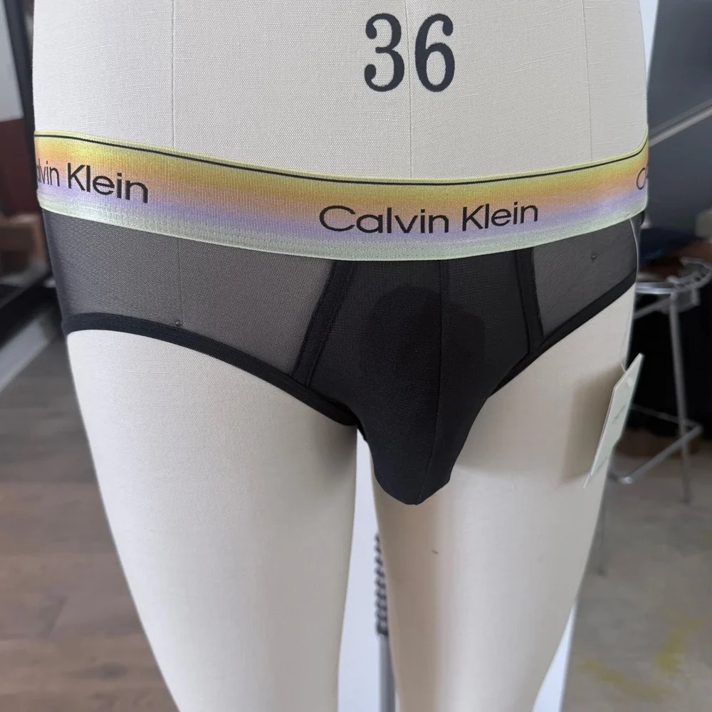 Calvin Klein Icon Mesh Pride Briefs Black Rainbow Waistband NB4594 Small